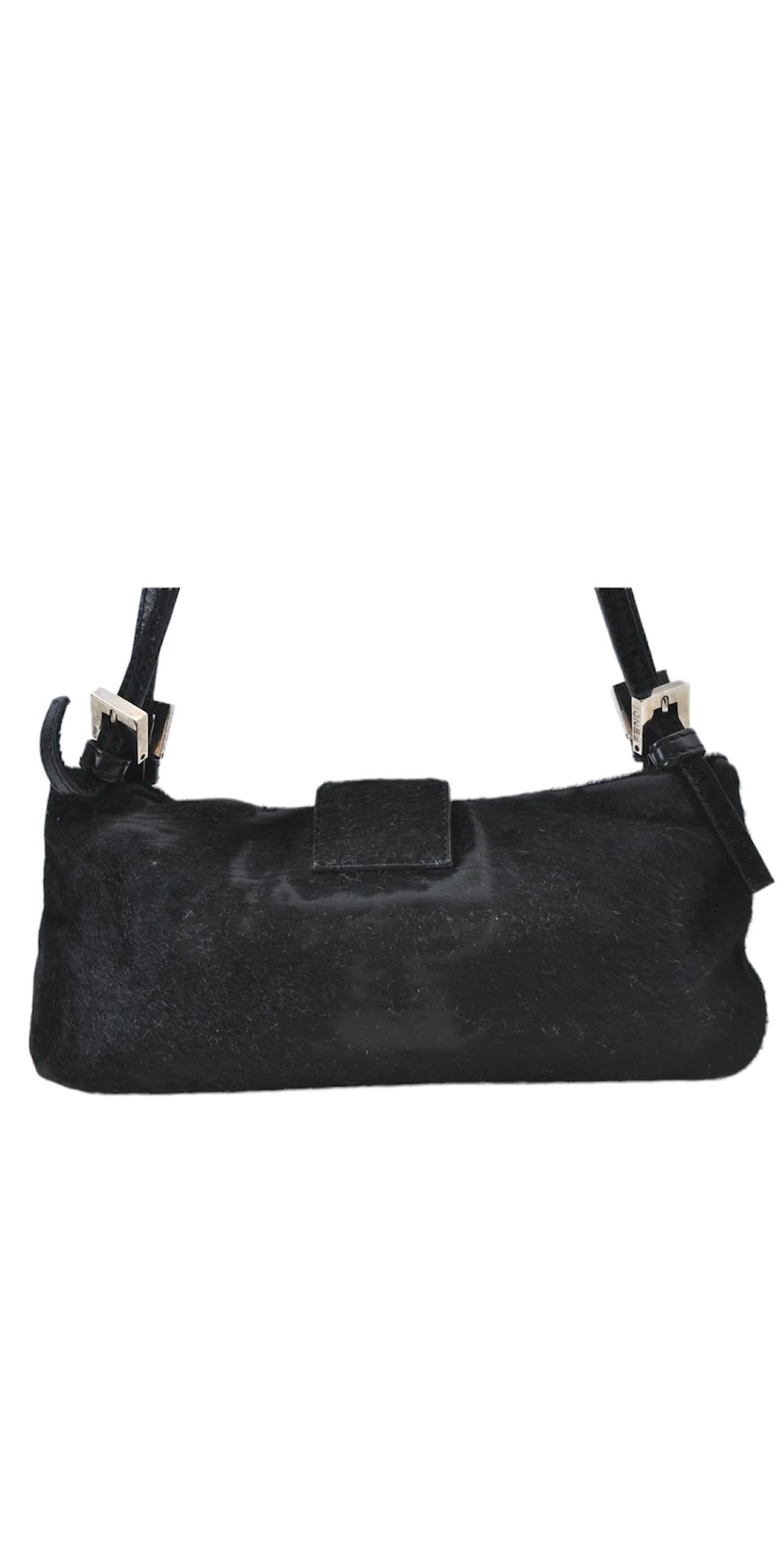 Authentic Vintage Black Fendi Calf Fur Baguette Calf hair fur, shoulder bag for women